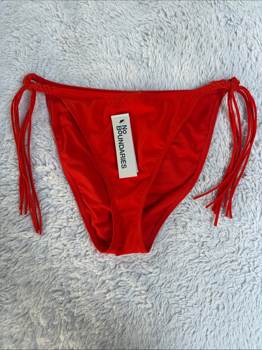 No Boundaries Women’s Boho Orange braided Tie-Side Swim Bottoms